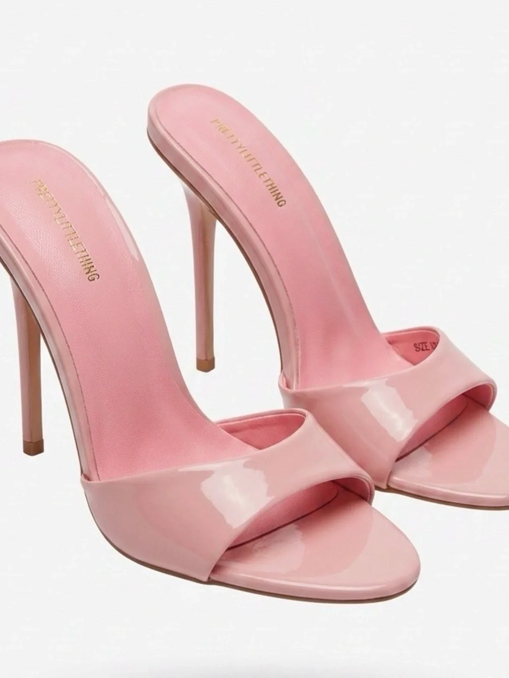 NWOB PrettyLittleThing Pink Patent Pointed Toe Stiletto Mule Heels Women's US 5